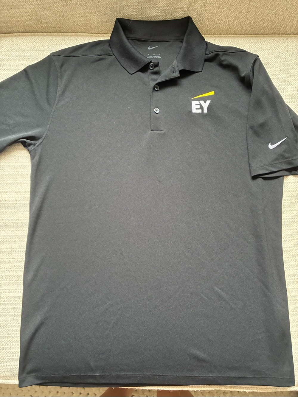 Nike Black Polo Shirt with Yellow and White EY Logo